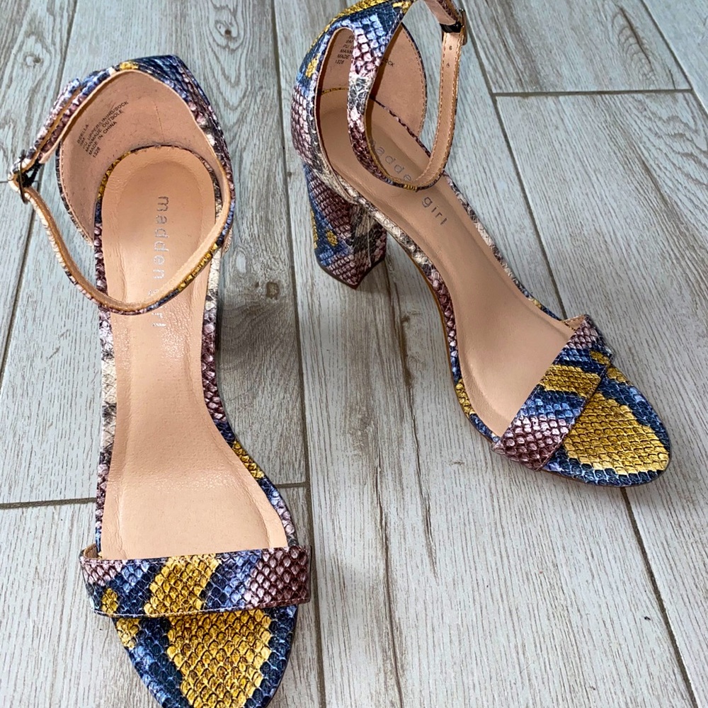 Madden Girl Beella Multi-Color Snake Block Heel